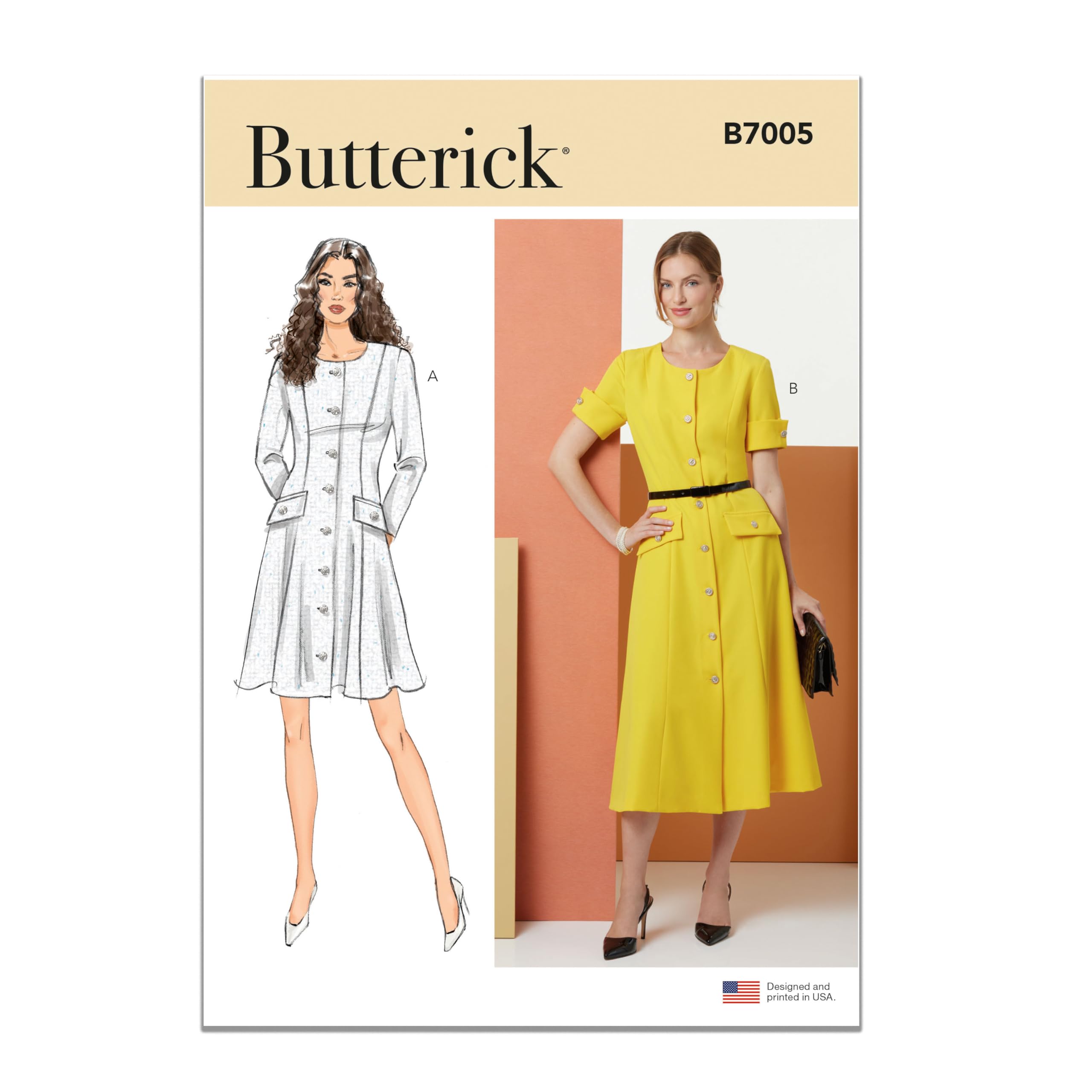BUTTERICK Sewing Pattern B7005D5 Misses' and Miss Petite Button Front Dress with Sleeve Variations D5 (4-6-8-10-12)