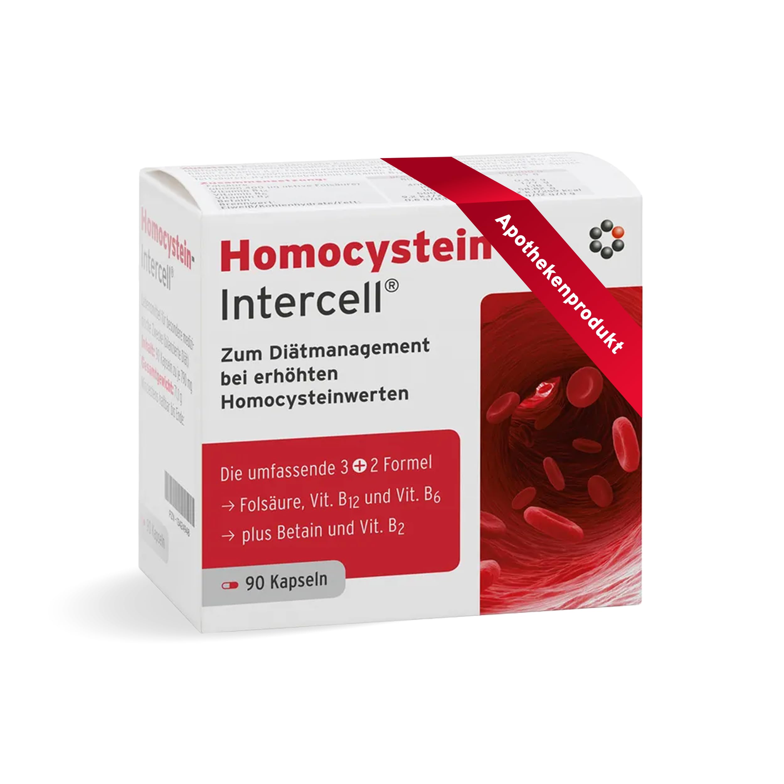 Homocystein-Intercell (90 Kapseln) - Vitamin B Komplex mit Betain & bioaktiver Folsäure (5-MTHF) - Hochdosiertes Vitamin B12, B6 & B2 für den Homocysteinstoffwechsel - Hohe Bioverfügbarkeit