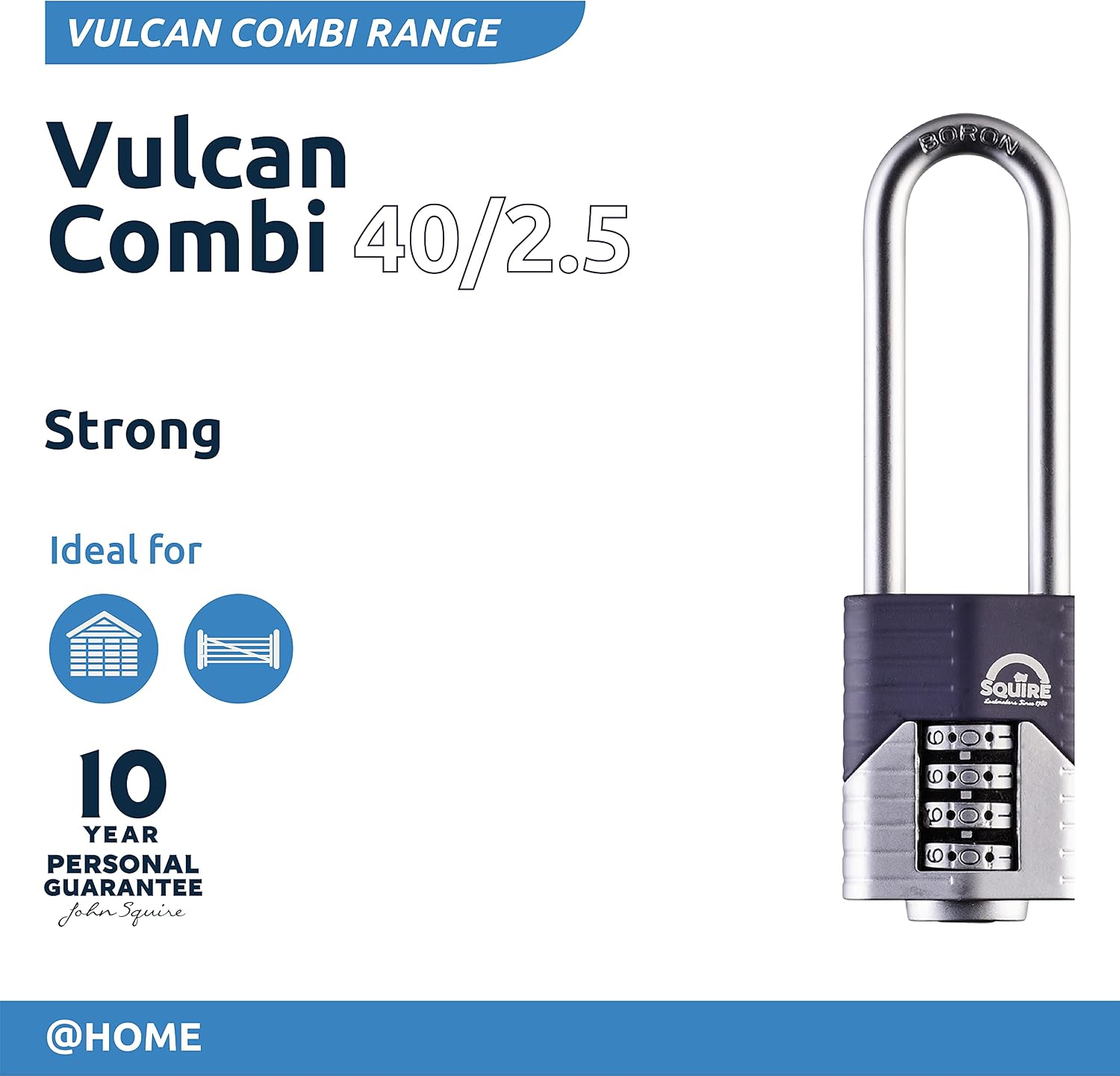 Henry Squire Vulcan 4 Wheel Long Shackle Combination Padlock, 1.5" (Length)