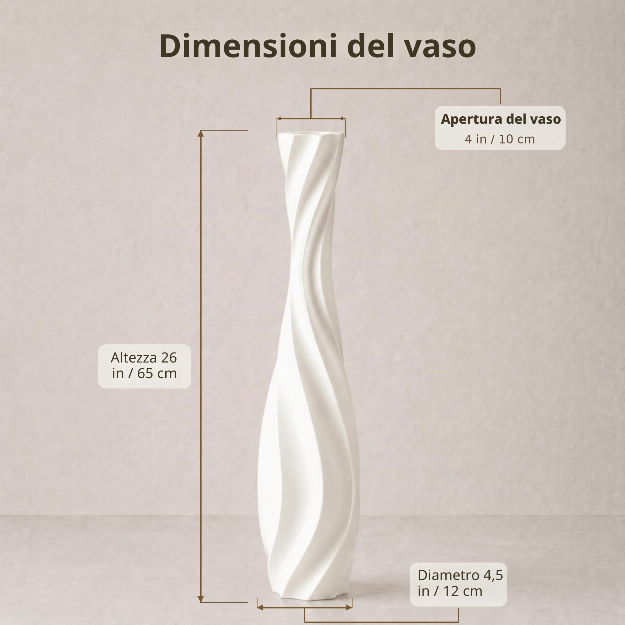 Leewadee Grande Vaso da Terra 65 cm Poliresina per Pampas & Fiori Secchi | Vaso deco per il soggiorno: impermeabile per fiori freschi, ideale per Pampas & rami, effetto ceramica ma più resistente