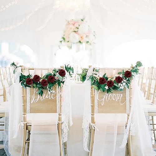 Miniatura 8 de 20 piezas de flores de cabeza de rosa rojo vino sin tallo, cabeza de flores artificiales para decoración de bricolaje, rosa de seda de 3 pulgadas