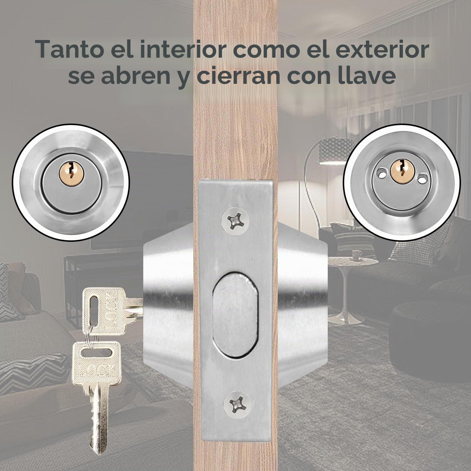 Cyrank Cerradura De Cilindro Doble con Llave, Cerradura De Cerrojo con Llave Doble En Ambos Lados Cerradura De Cilindro Ajustable De Dos Vías para Puerta Delantera(Stainless Steel)