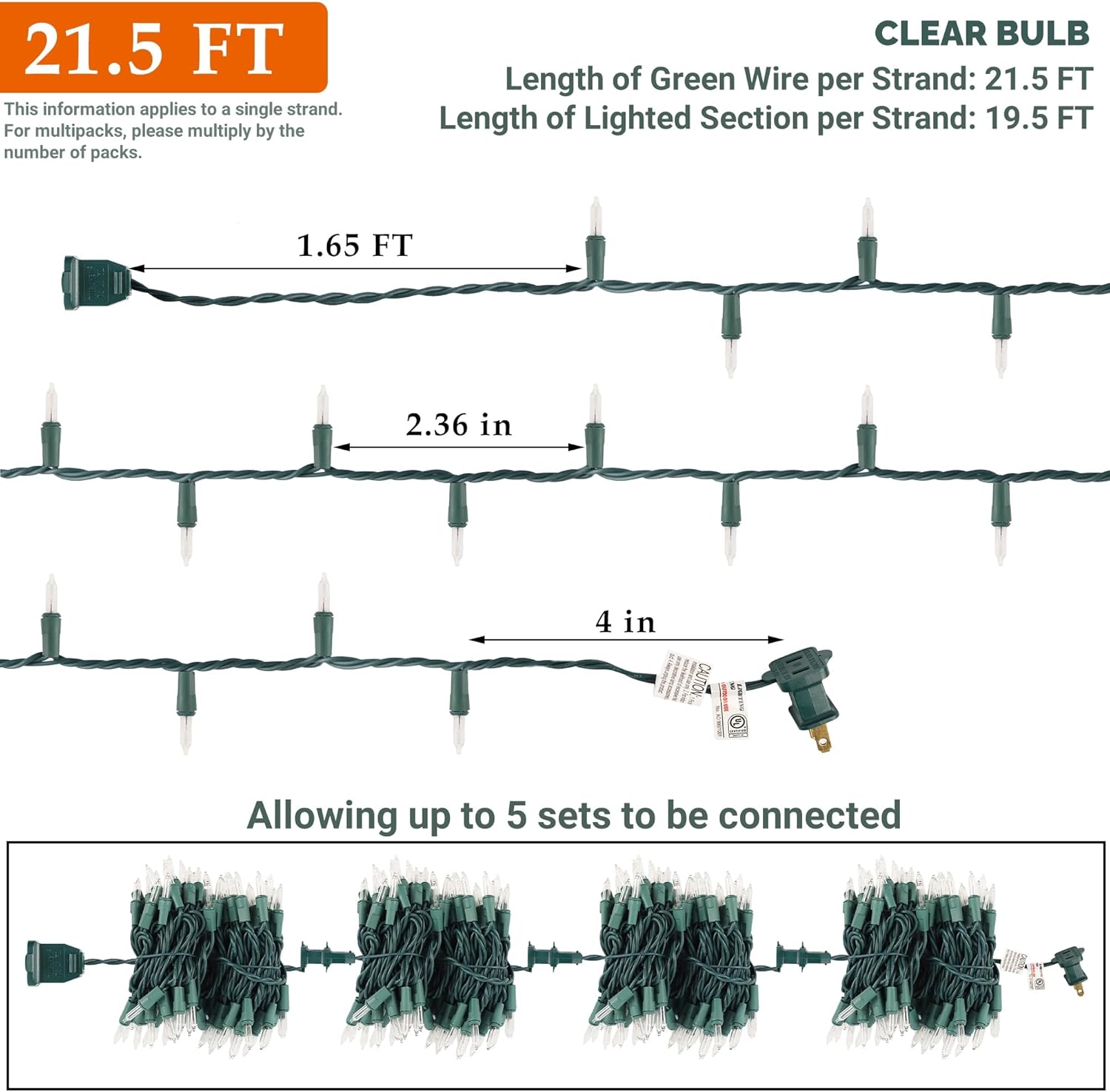 2 Pack Clear Christmas String Lights, 100 Count Each, Incandescent Mini Christmas Lights, Connectable Xmas Tree Light for Indoor Outdoor Garland Birthday Holiday Wedding Festival Party - Image 2