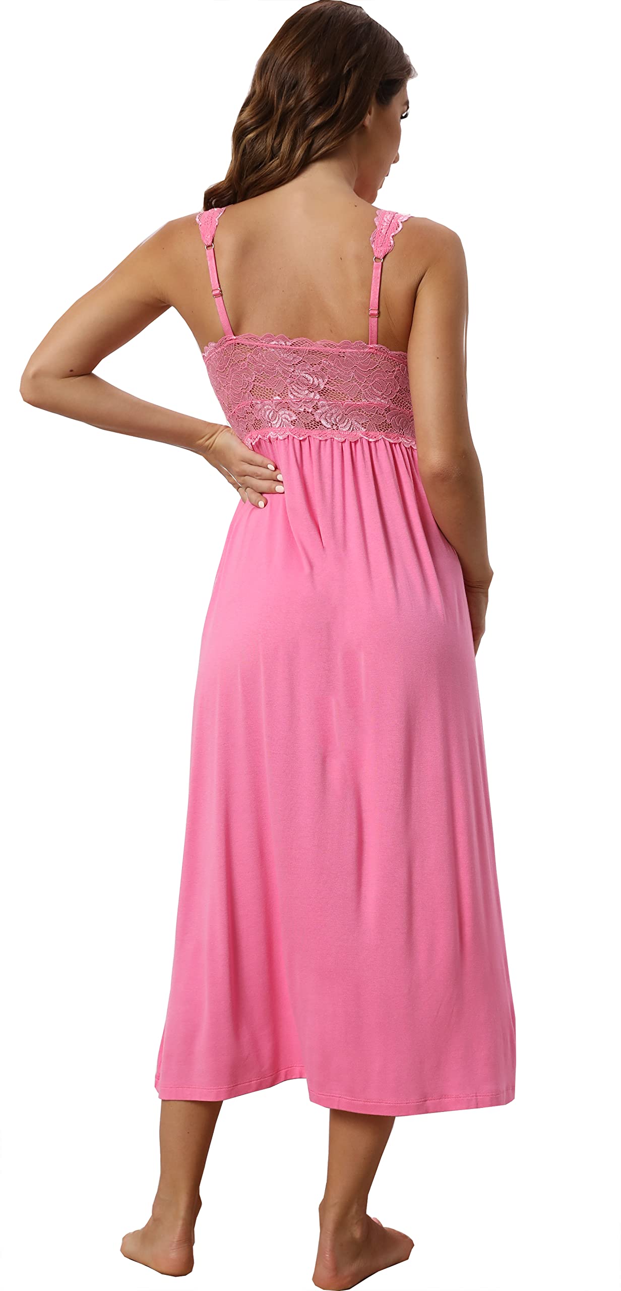 ALCEA ROSEA Ropa de dormir para mujer, lencería de encaje con cuello en V, camisón largo y sexy, sin mangas, elegante