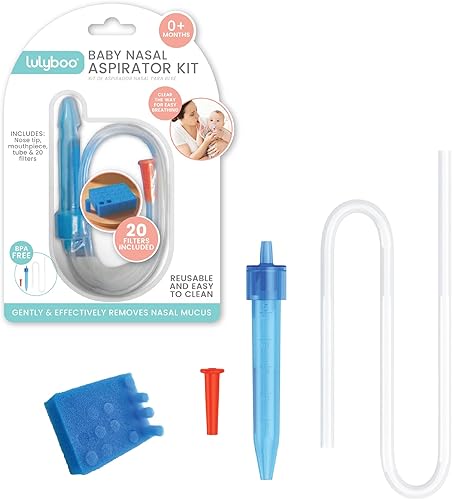 Lulyboo Baby Snot Sucker with 20 Filters - Reusable, BPA-Free Nasal Aspirator for Gentle, Effective Relief from Congestion, Easy to Clean, Ergonomic Design for Newborns & Toddlers