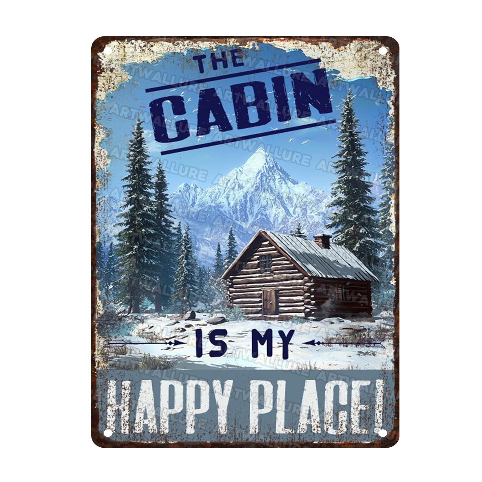 Ski Vintage Signs Cabin Is My Happy Place Metal Tin Sign Lodge Decor for Ski Condo and Mountain Cabin 12x16inch