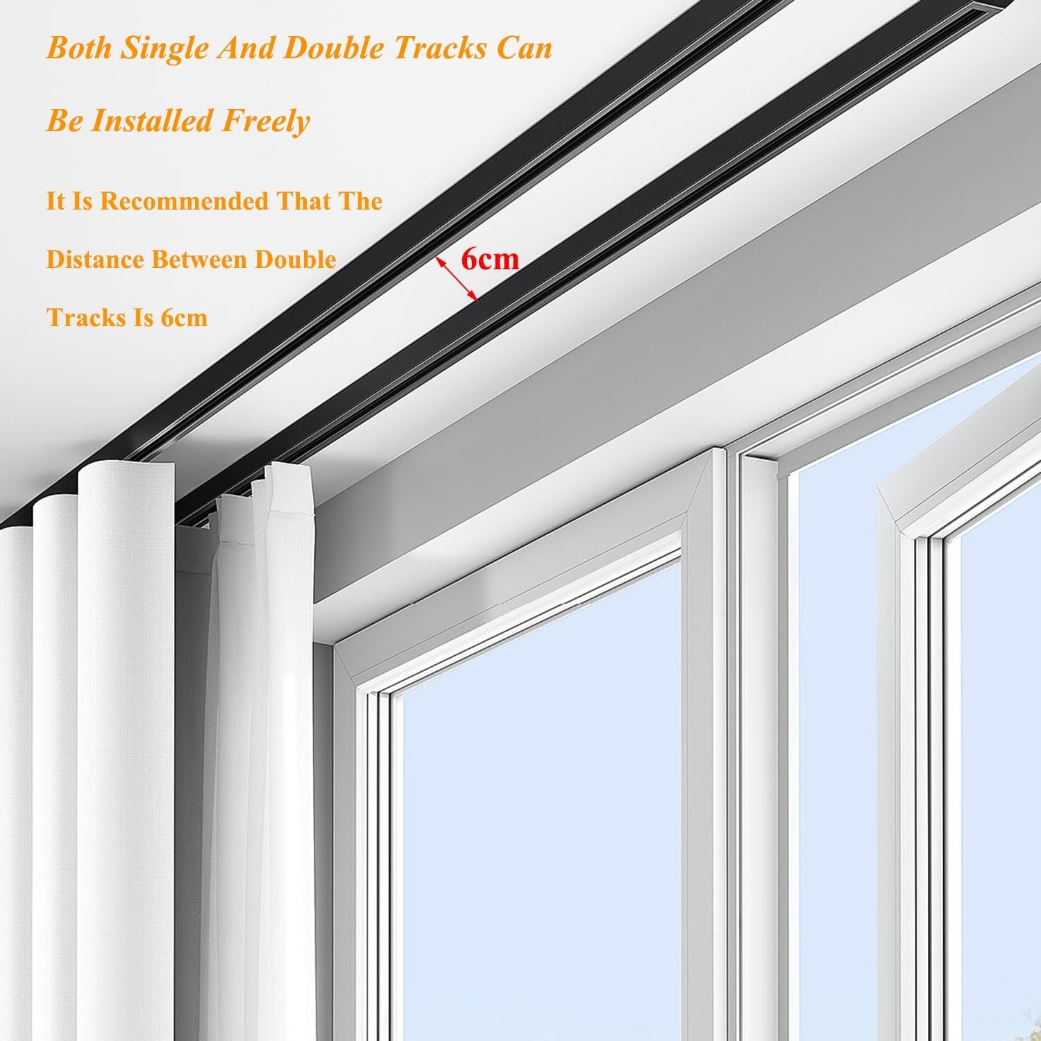 Ultra-Thin Aluminum Ceiling Curtain Track 70cm/2.3ft-600cm/20ft, Curtain Rail Rod, for Straight & Bay Windows, Bedroom, Living Room, Home Office & Room Divider(Black,70cm/2.3ft)