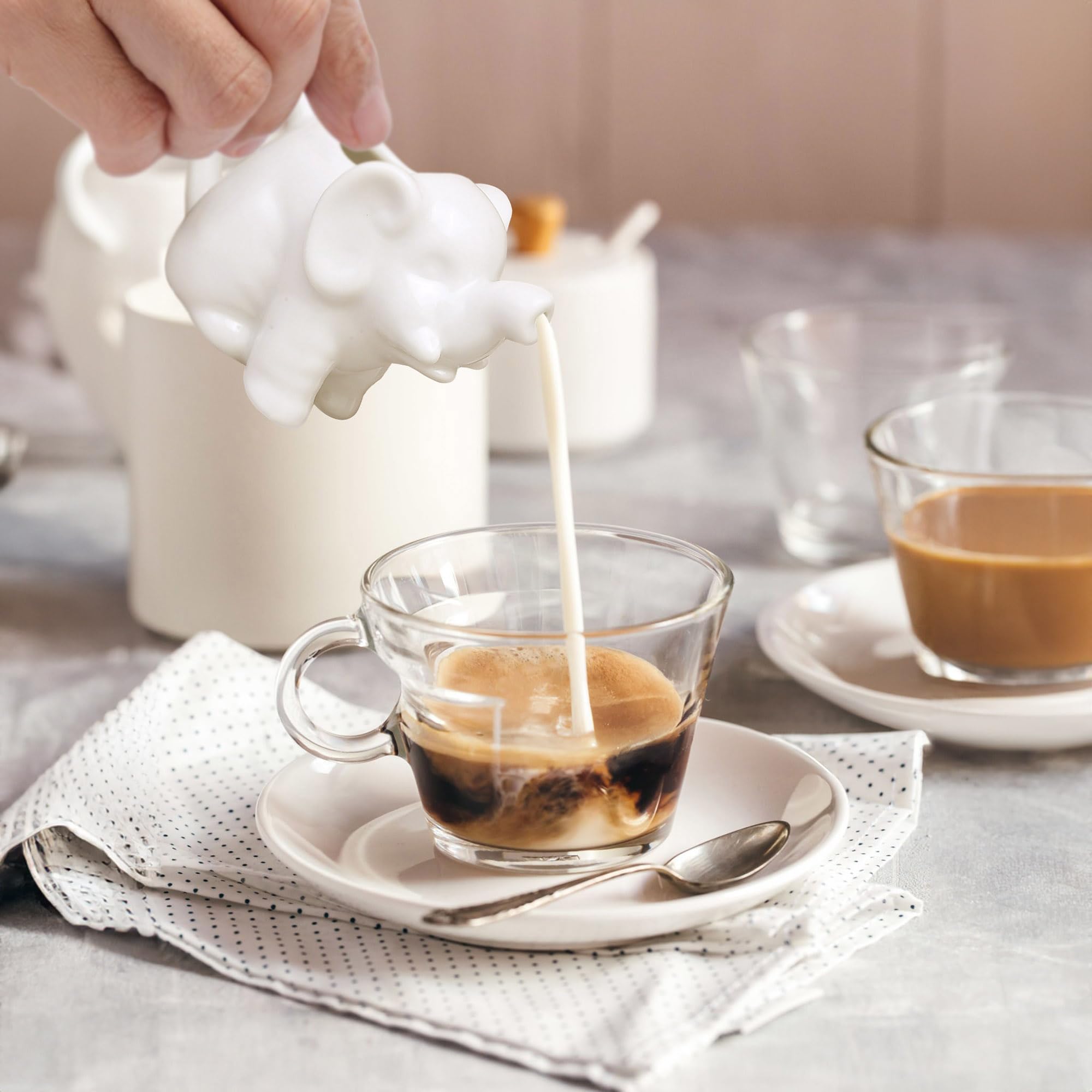 HIC Kitchen Mini Elephant Creamer Set with Handle, Fine White Porcelain, 2-Ounce, Set of 2