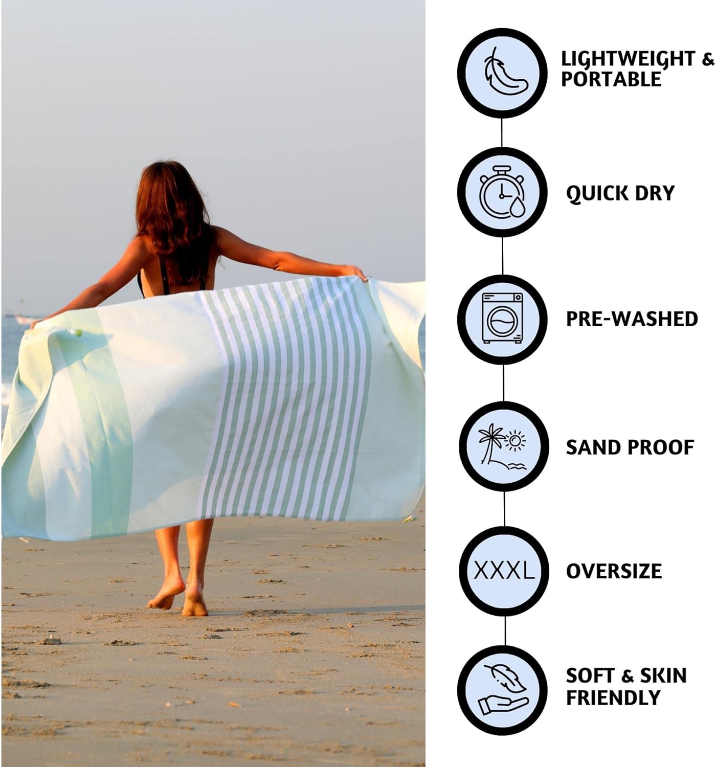 Folkulture Beach Bag For Women | 17 x 14 Inch - 100% Cotton Beach Tote Bag With Zipper, Large Woven Pool Bag, Turkish Beach Towel for Adults with Travel Bag 40" x 72" Bath Towels