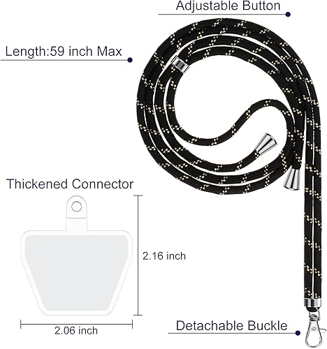 Miniatura 9 de Weewooday - 4 cordones universales para teléfono celular, cordón ajustable de nailon desmontable y 4 almohadillas negras y transparentes para la