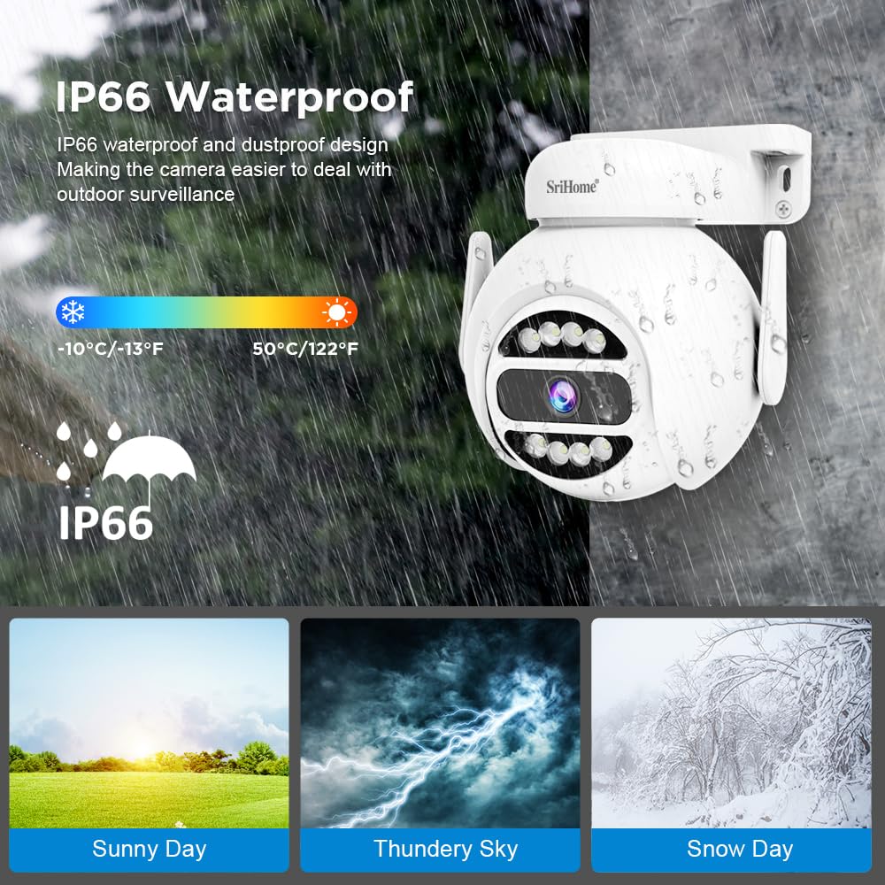 SriHome Kit Videosorveglianza WiFi, 4 Telecamere 5MP, Monitor 10,1 pollici, Visione Notturna, Rilevamento Movimento, Visualizzazione Remota