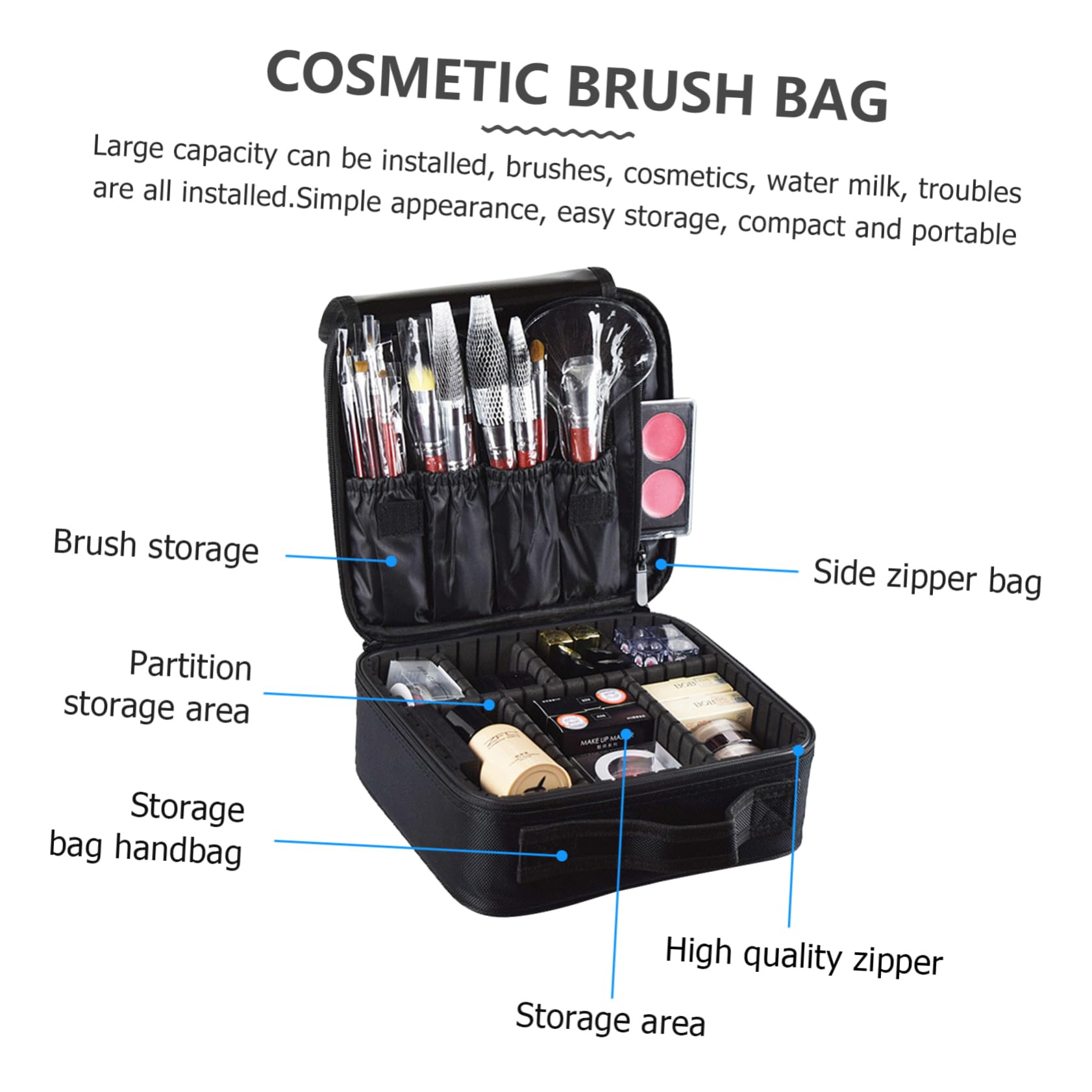 Neceser de Viaje Negro Multifuncional para Maquillaje y Aseo, Bolsa de Cosméticos Portátil de Múltiples Capas, Tamaño Mediano, Organizador Compacto para Hombres y Mujeres,
