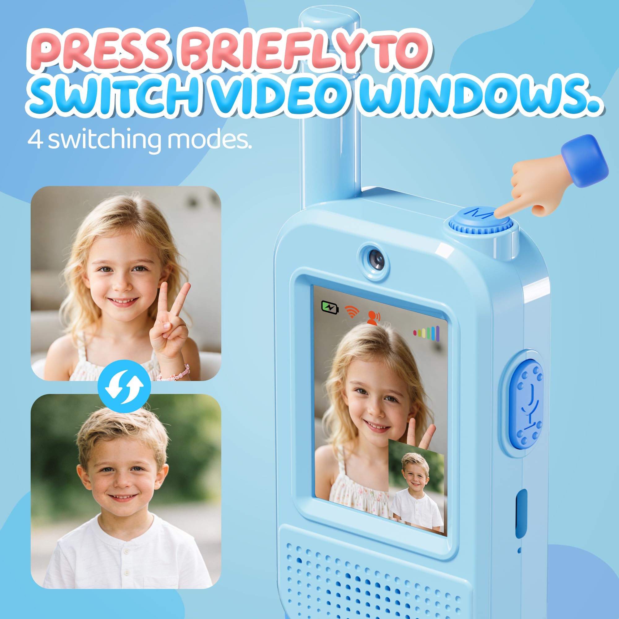 TIATUA Walkie Talkie Video Bambini, Set da 2 Ricaricabile, Blu/Rosa