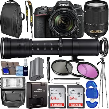 D7500 DSLR Camera with 18-140mm Lens 1582 + 420-800mm Super Zoom Lens, 128GB Memory + 3 Piece Filter Kit, Photo Backpack + More