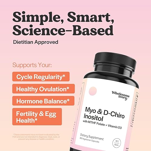 Miniatura 2 de Cápsulas de mio-inositol y D-quiro inositol con MTHF, folato, vitamina D  Apoyo para la función ovárica, equilibrio hormonal y niveles de
