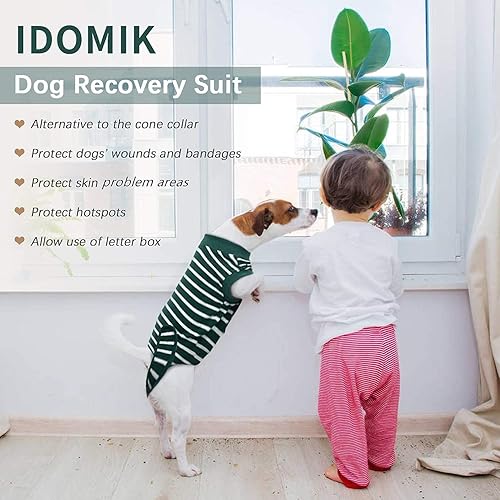 Miniatura 4 de IDOMIK Traje de recuperación de cirugía para perros, traje de recuperación a rayas para perros hembras, machos, gatos, mameluco transpirable para
