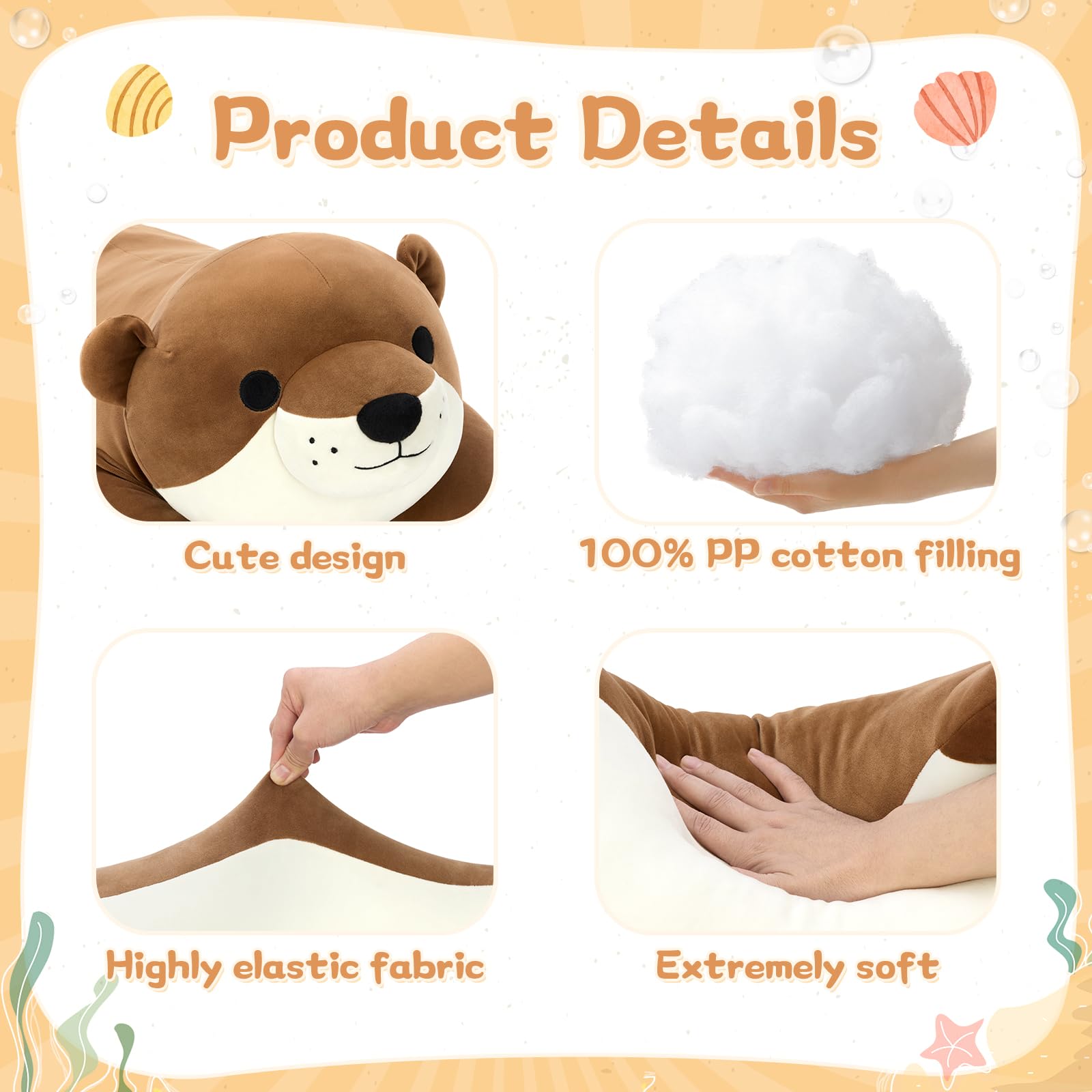 KERTA 43.3 inch Giant Otter Stuffed Animals, Soft Sea Otter Long Plush Body Pillow for Sleeping Hugging Wildlife Animals Ester Birthday Gift for Boys Girls 6