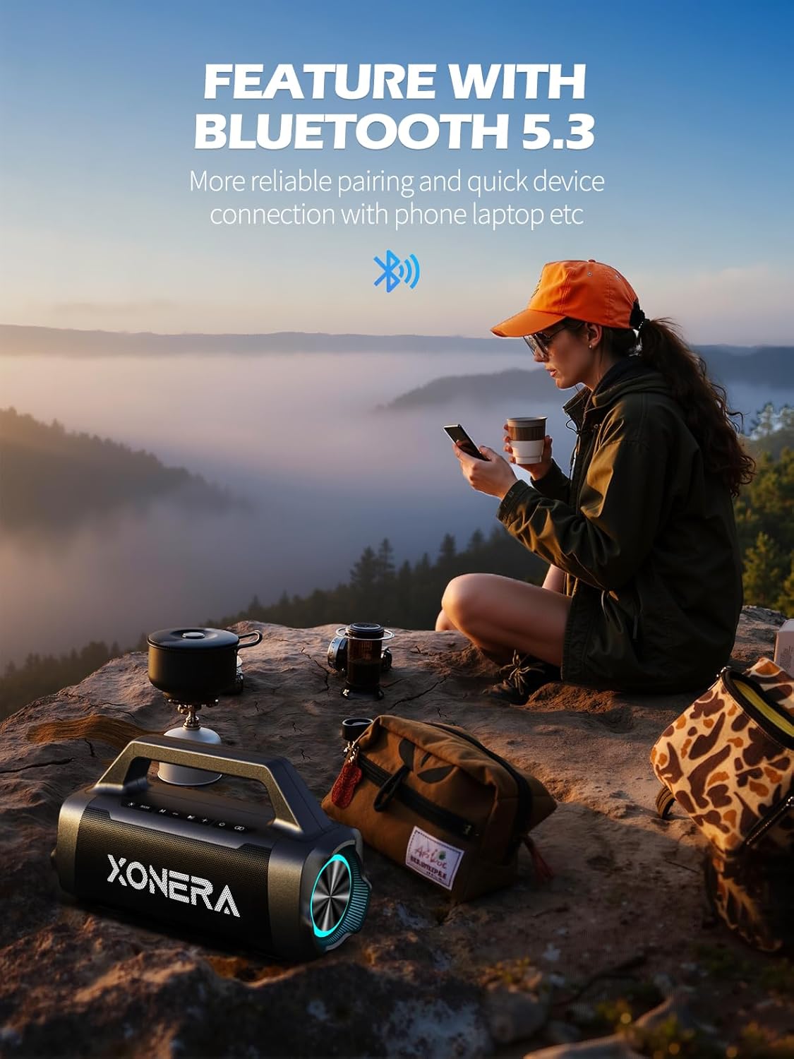 Speakers Bluetooth Wireless, 80W Peak Loud Outdoor Speaker with Bass, 20H Playtime, IPX6 Waterproof, TWS，BT5.3, Portable for Camping Hiking Boating Pool Beach(Black) - Image 9