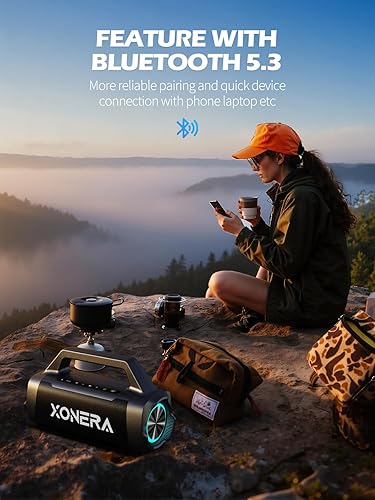 Miniatura 9 de Altavoces Bluetooth inalámbricos, altavoz de 80 W pico para exteriores con graves, tiempo de reproducción de 20 horas, IPX6 impermeable, TWS, BT5.3,