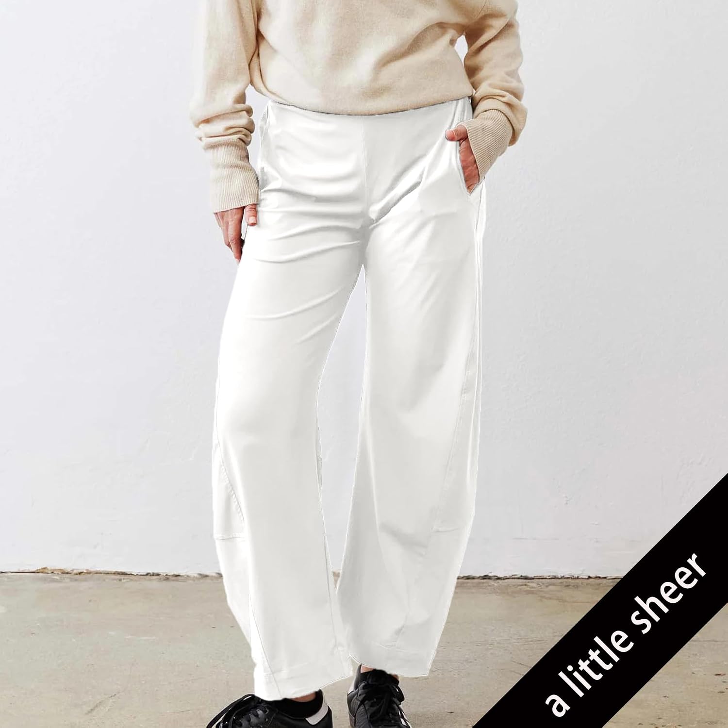 SeeLuNa Women Barrel Travel Pants Elastic Waistband Tapered Leg Baggy Mid Rise Work Trousers Lounge Pant with Pockets