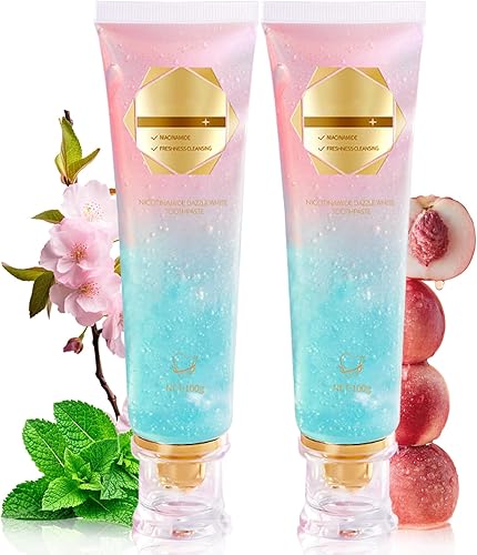 Pasta de dientes blanqueadora de niacinamida, pasta dental blanqueadora probiótica triple blanqueadora, sabor natural a menta y melocotón, sin