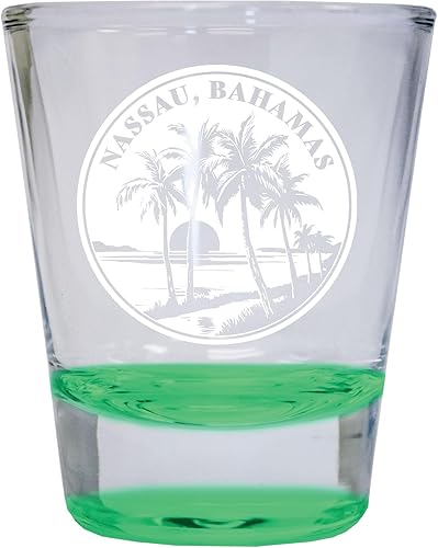R and R Imports Nassau the Bahamas Souvenir - Vaso de chupito grabado de 1.5 onzas, redondo, color verde, unidad individual