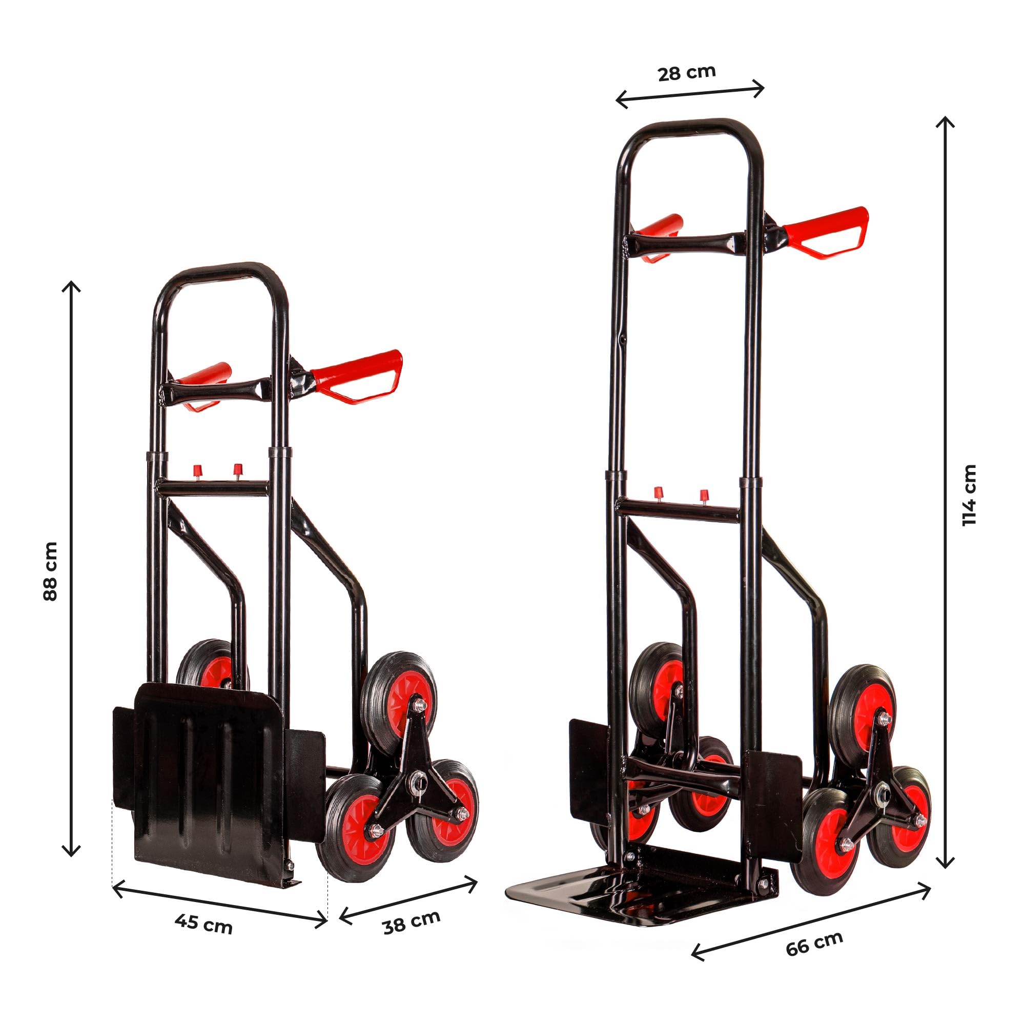 IlGruppone Carrello Portapacchi per Scale Pieghevole con 6 Ruote in Gomma Portatutto capacità Carico 150 kg Altezza Regolabile - Rosso