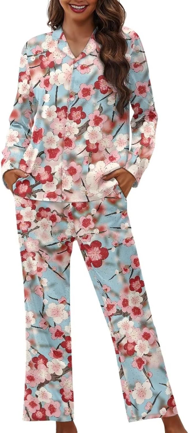 Talayituse Women's Pajamas Set 2 Pieces Button Down Sleepwear and Pants Housewear Nightwear Lounge Sets Comfy Pjs Set