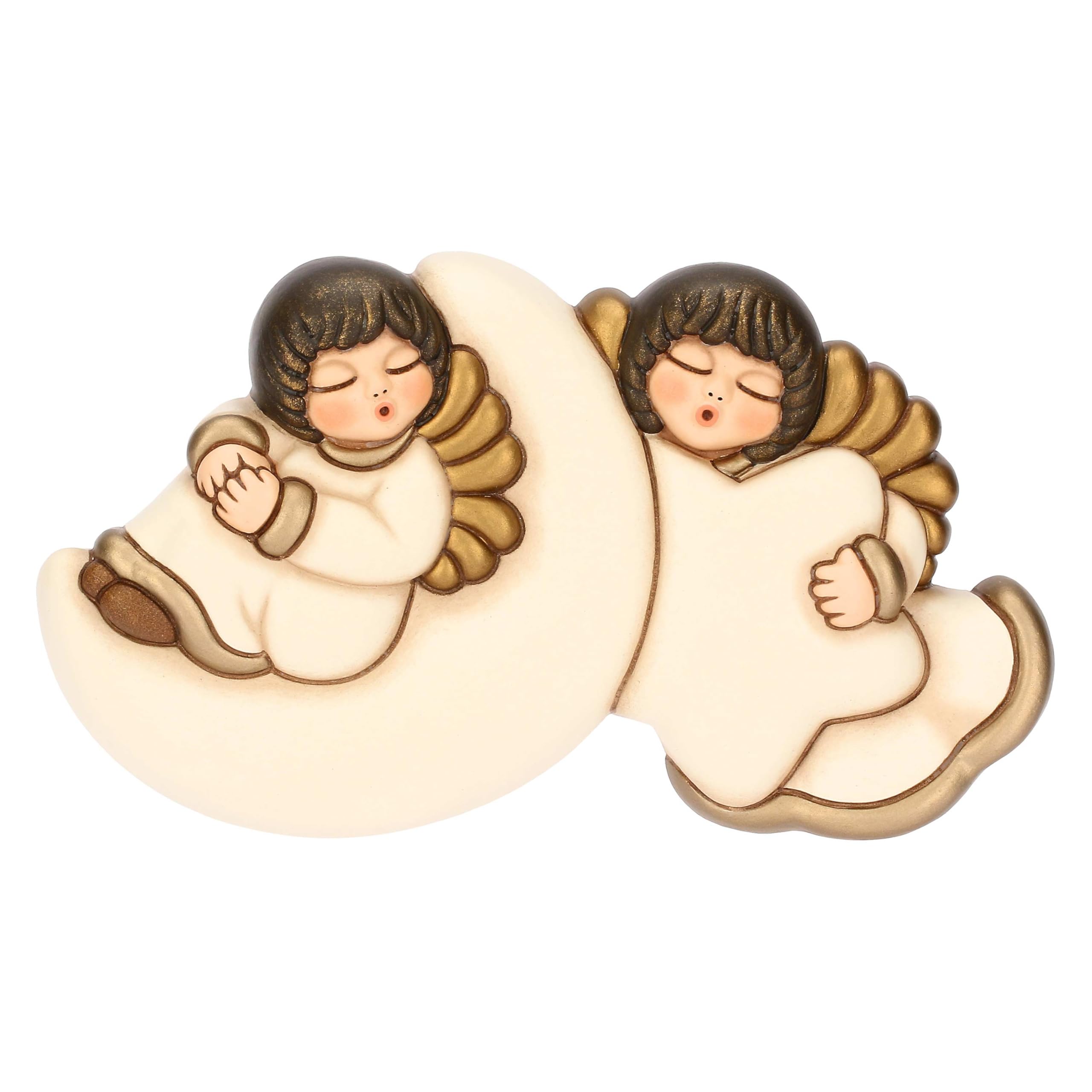 Coppia angeli da parete con luna e stella in ceramica - Ceramica - 18,9x11x3,7 cm