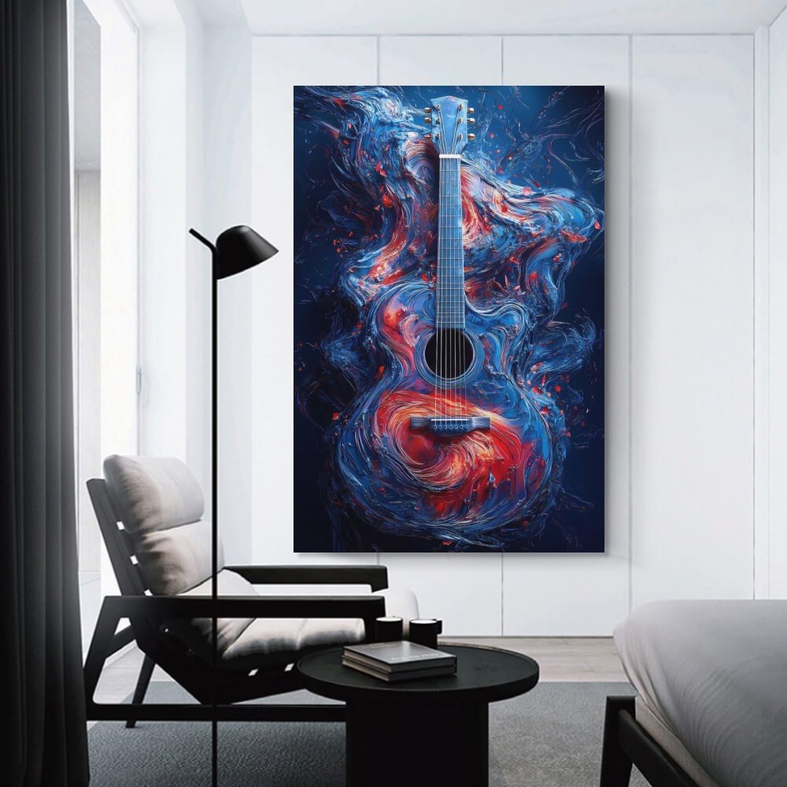 Junmoney Abstract Guitar Art Decorative Canvas Print 16x24inch(40x60cm), for Study, Office Or Focused Interiors, Wall Art That Adds Style to Work Areas