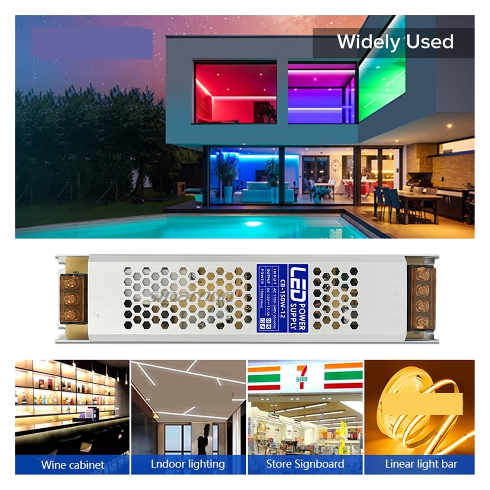 Transformadores de iluminación, fuente de alimentación del controlador LED, adaptador de transformador ultrafino de 60W 100W 150W CC 12V 24V, for tira LED WS2815(60W,12V)