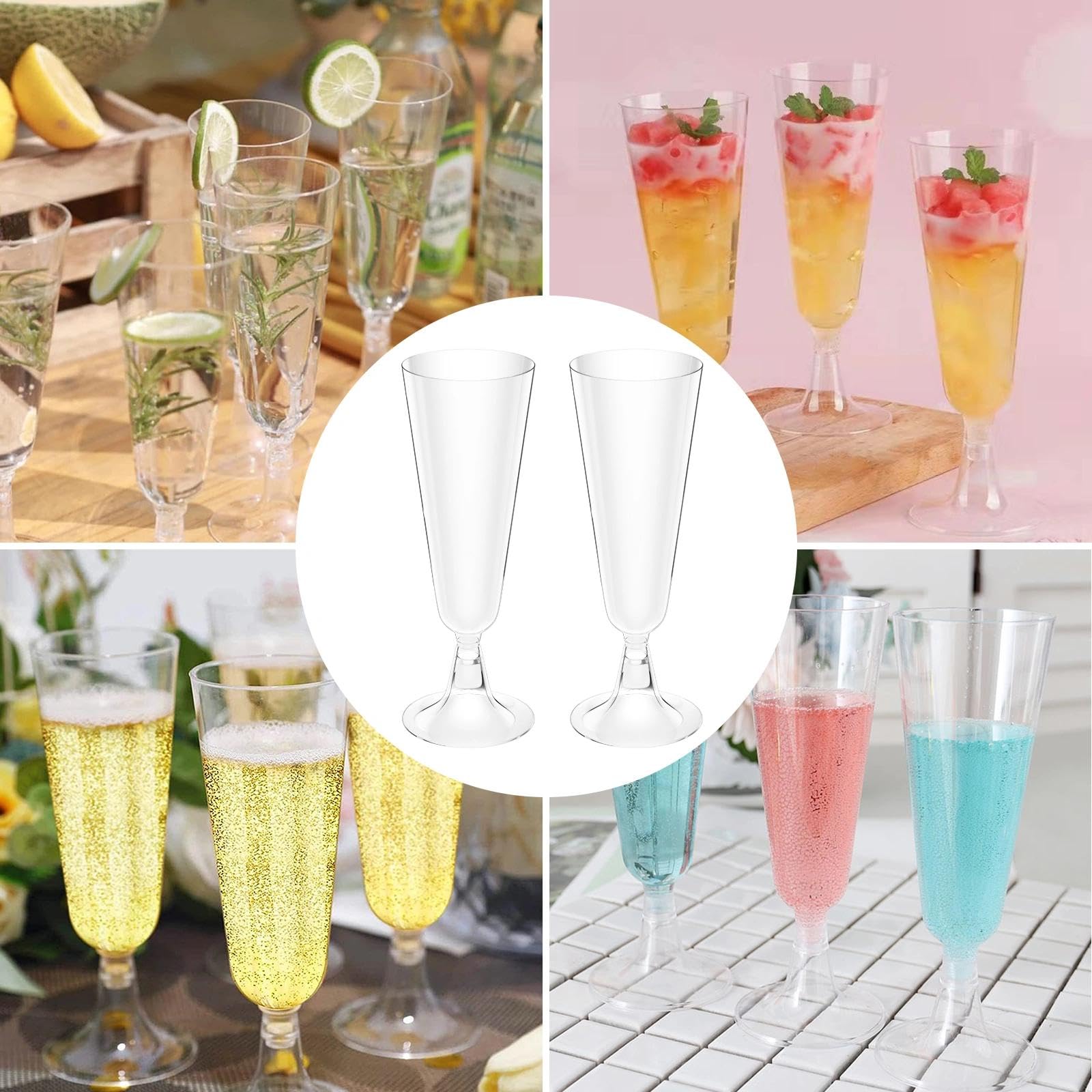 50 Pezzi Bicchieri Champagne, Bicchieri Spumante Plastica, Bicchieri Flute Plastica, Tazze di Plastica Trasparenti, Flute da Champagne in Plastica per Feste, Matrimoni, Compleanni(160ML)