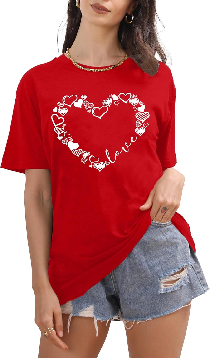 Valentine Day Shirt for Women Love Heart Graphic Shirts Causl Loose Short Sleeve Summer Tops - Image 2