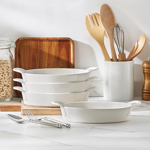 Miniatura 6 de MALACASA Fuentes Pequeñas para Hornear Cazuelas para Horno, Juegos de Fuentes Ovaladas de Cerámica para Hornear de 4 Piezas, Moldes para Gratinar de