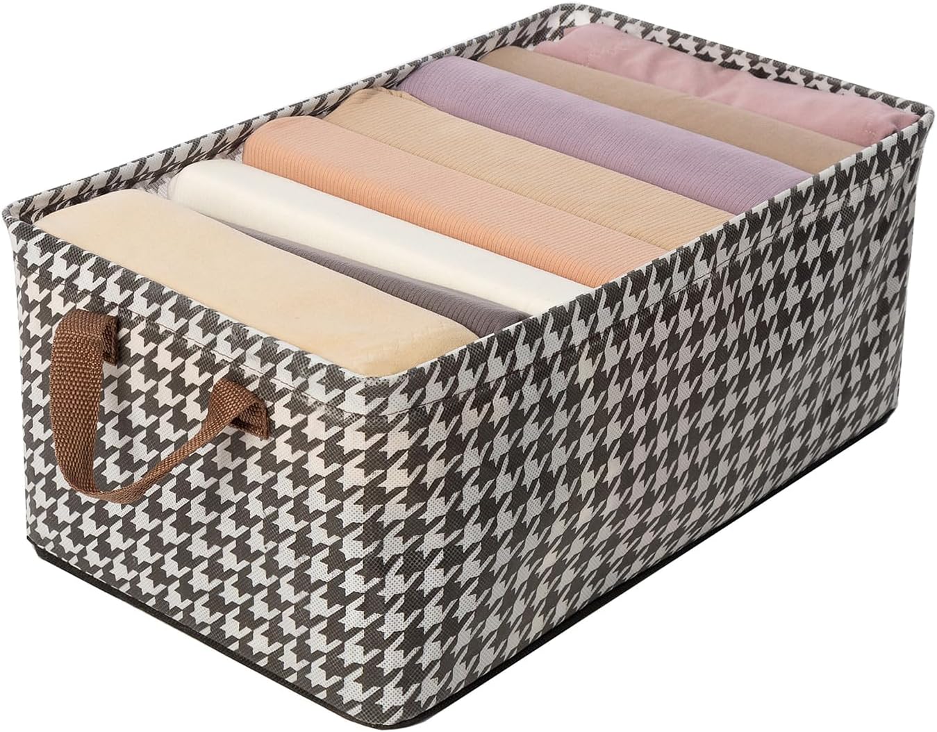 House of Quirk 1Pcs Store Wardrobe Organizer For Clothes With Metal Fram Foldable Storage Box, Clothing Storage Boxes For Pants, Shirt, Sweaters, Jeans, Socks (Houndsooth) Black