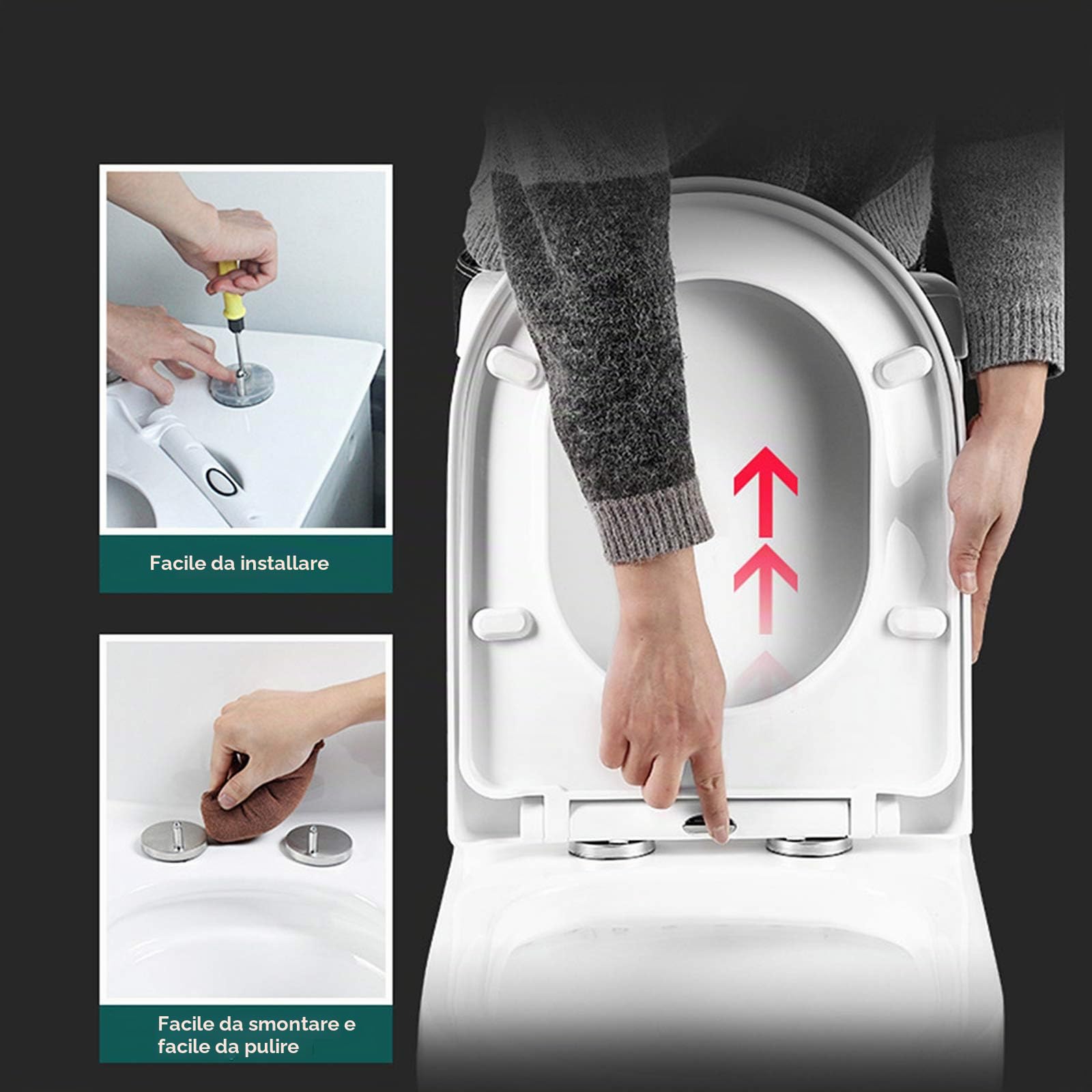 Sedili WC 35 x 45 CM Chiusura Silenziosa Uso Intensivo Materiale PP Tipo Rettangolare Ispessito Silenzioso Rallentamento Staccabile Accessori Bagno Si Adatta a Tutti i Normali Vasi WC