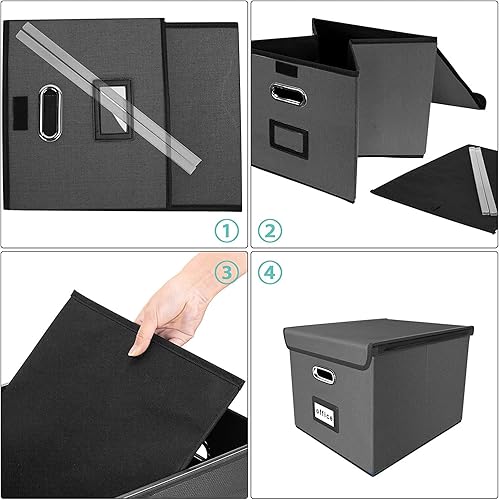 Vista 123 de Huolewa Cajas organizadoras de archivos con tapas, plegables de lino para colgar y almacenar con tobogán de plástico para oficina/decoración/hogar