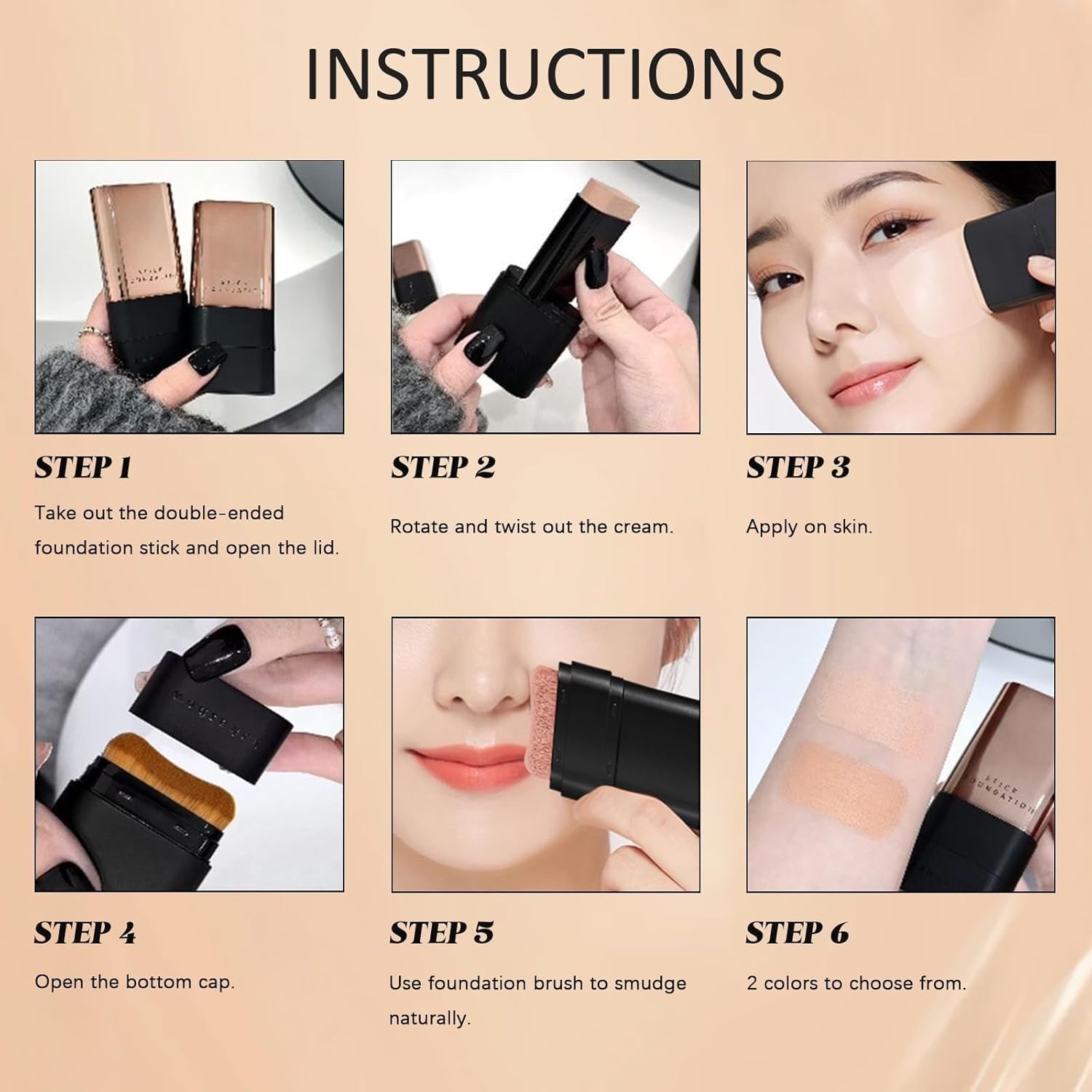 2 in 1 flawless eraser foundation stick | korean hydrating lightweight foundation with built-in brush | waterproof, thin coverage for all skin types (altra) 1