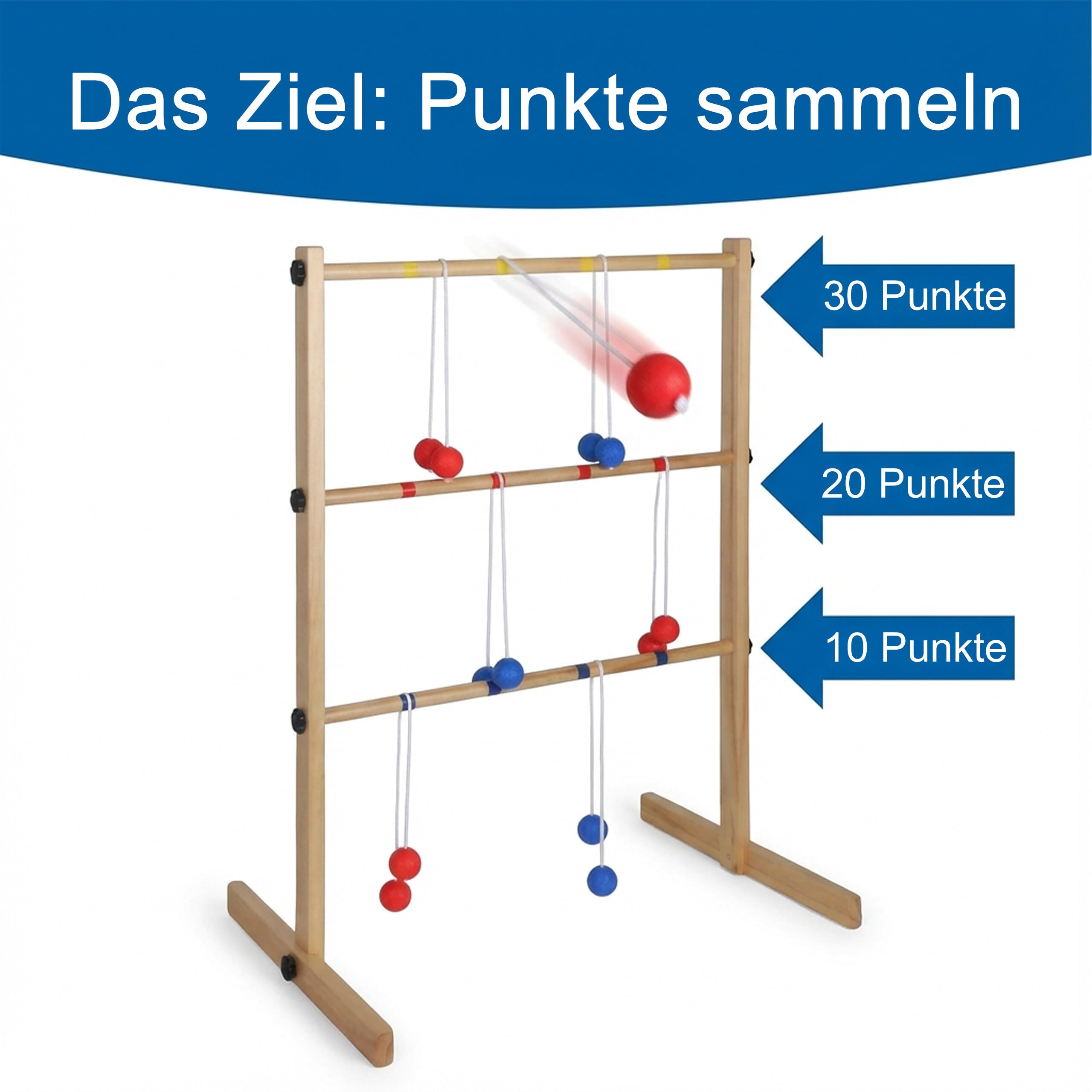 Relaxdays Leitergolf, Wurfspiel für Garten, Outdoor Spiel Kinder, Leiterspiel mit 6 Bällen, HBT 89x64x45 cm, Holz, Natur