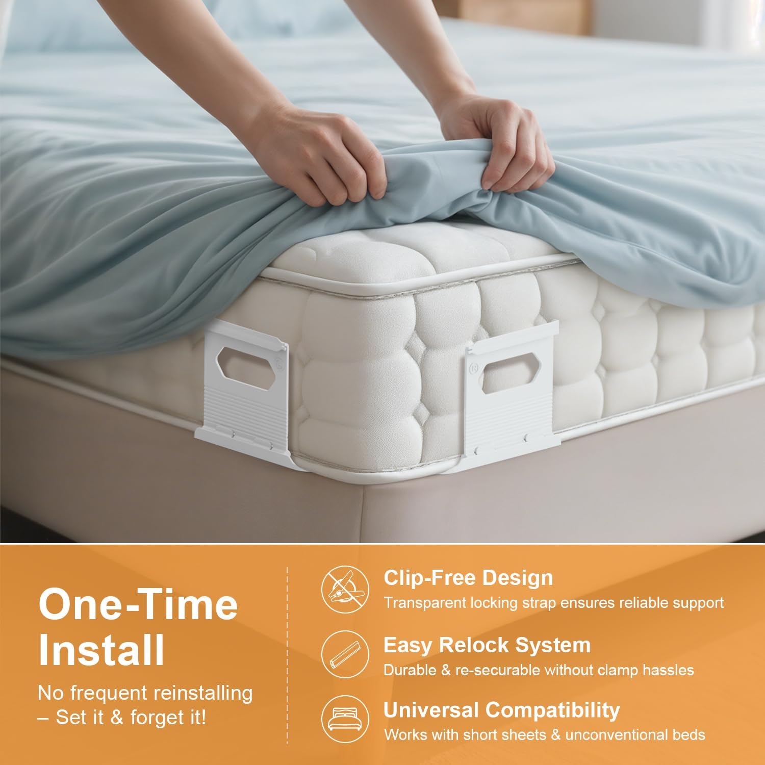 Bed Sheet Holders for Corners, Fitted Sheet Holder Keep Sheets Firm & Tight, No More Loose Sheets or Wrinkles, Strong Grip Universal Sheet Locks Clips, Pure White