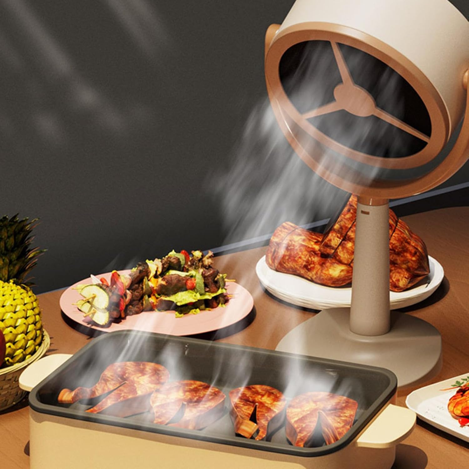Cordless Desktop Range Hood, Portable Range Hood for Cooking with 2 Speed Exhaust Fan, Low Noise Rechargeable Kitchen Exhaust Fan for BBQ, Hot Pot, Space Saving Mini Cooker Hood