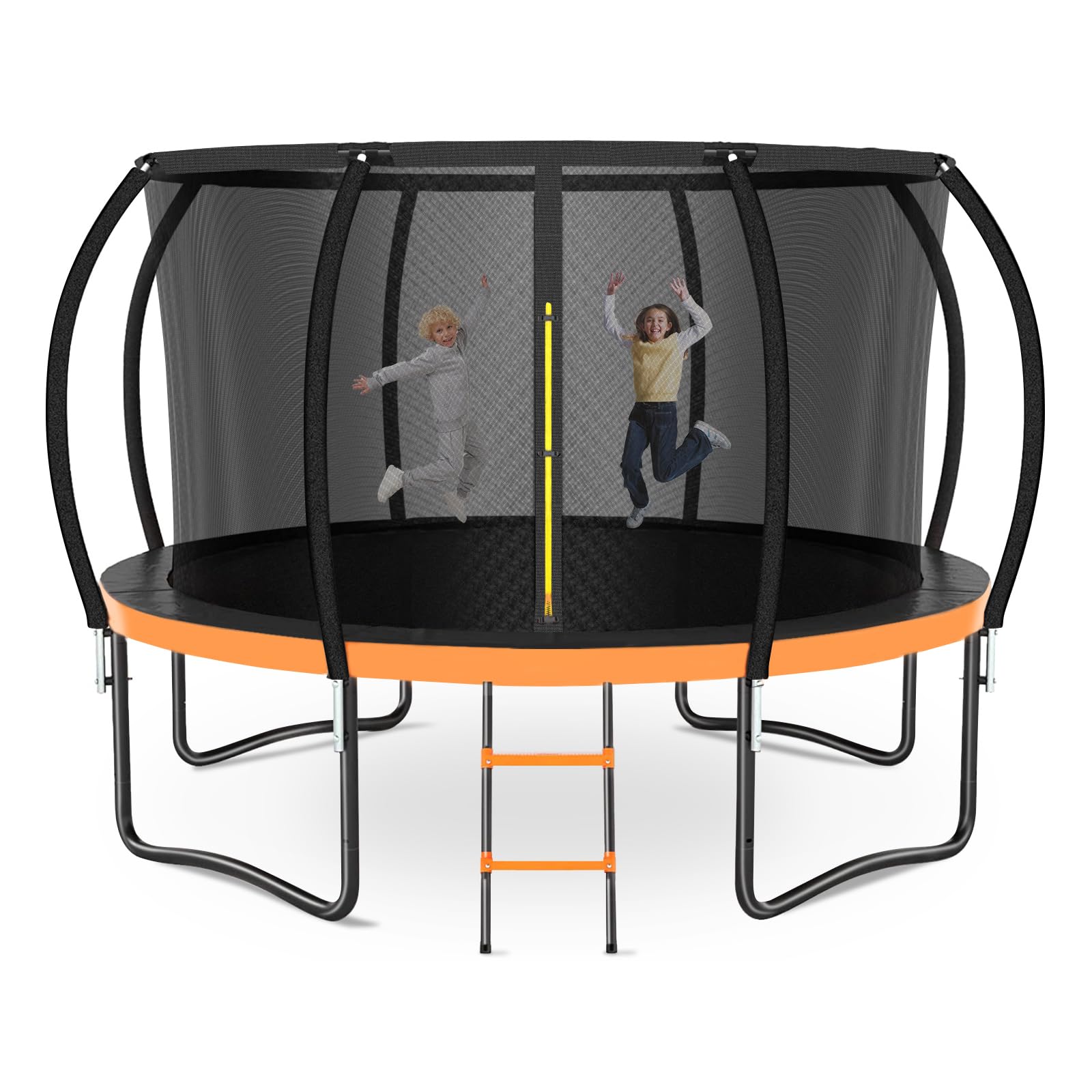 Photo 1 of Zevemomo 10FT Trampoline Outdoor for Kids and Adults, Backyard Trampoline with Net, Ladder, 10 FT Recreational Large Round Trampolines -ASTM Certified, Orange
