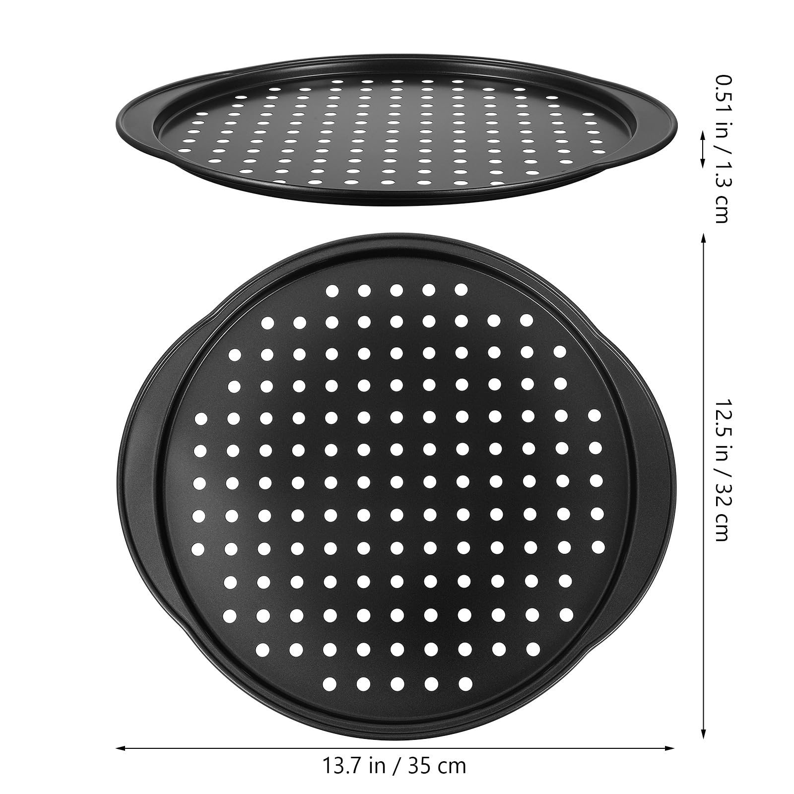 4stücke Runde Gelochte Carbonstahl Pizza Backbleche mit Antihaftbeschichtung Ofenfest Ergonomischer Griff Luftzirkulation für Knusprige Pizzen Küchen Gastronomie backform