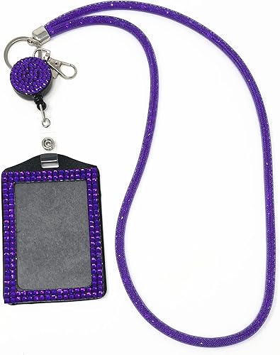 Miniatura 3 de Cordón de malla con cuentas de cristal con diamantes de imitación vertical para tarjetas de identificación (blanco con carrete retráctil)