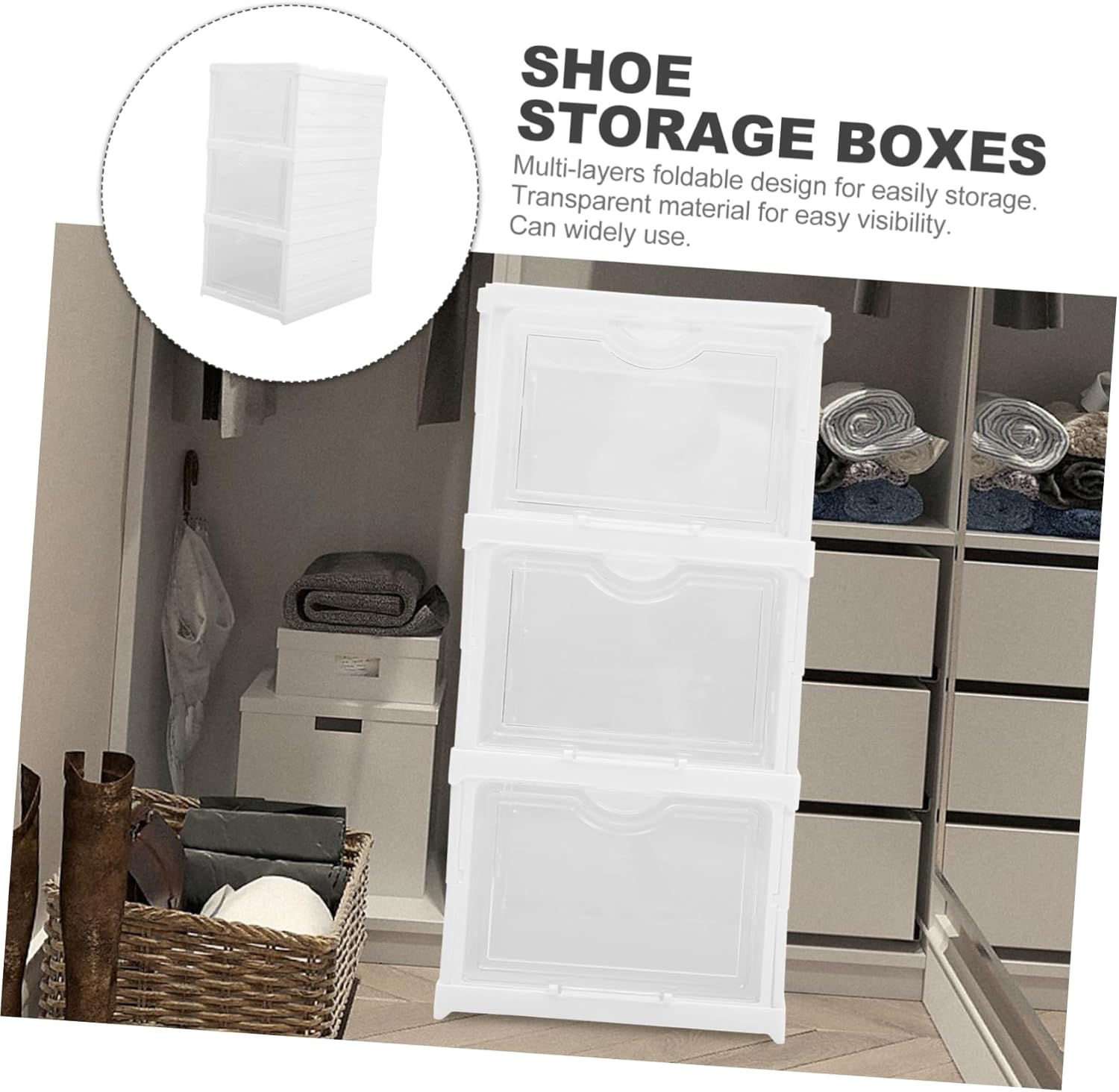 Unomor Stackable Shoe Storage Boxes Lids Foldable Multi-Layer Shoe Organizer for Closet and Home