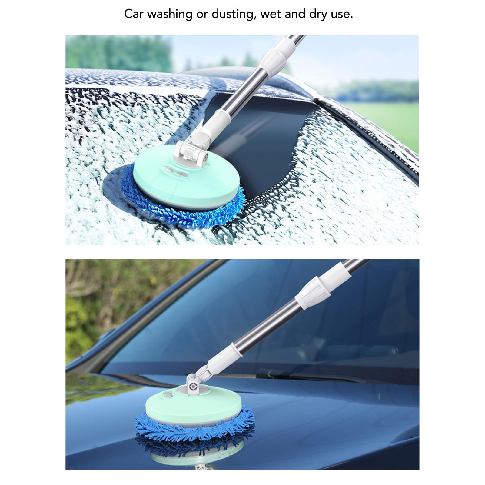 Cepillo de Limpieza de Coche eléctrico, Cepillo Giratorio para Lavado de Coches, Herramienta de Limpieza de fregona, Mango telescópico, cerdas Suaves para Uso doméstico, Suelo de (Verde)
