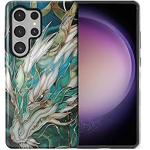 CARLOCA Compatible with Samsung Galaxy S25 Ultra Full Body Protective Glossy Case for Girl Boy Shockproof Fashion Esthetics Pattern Teal White Dragon Stained Glass