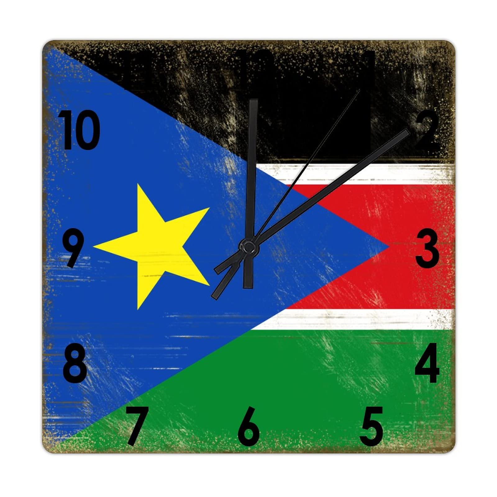 Horloge murale anti-tic-tac drapeau Soudan du Sud en bois 38cm