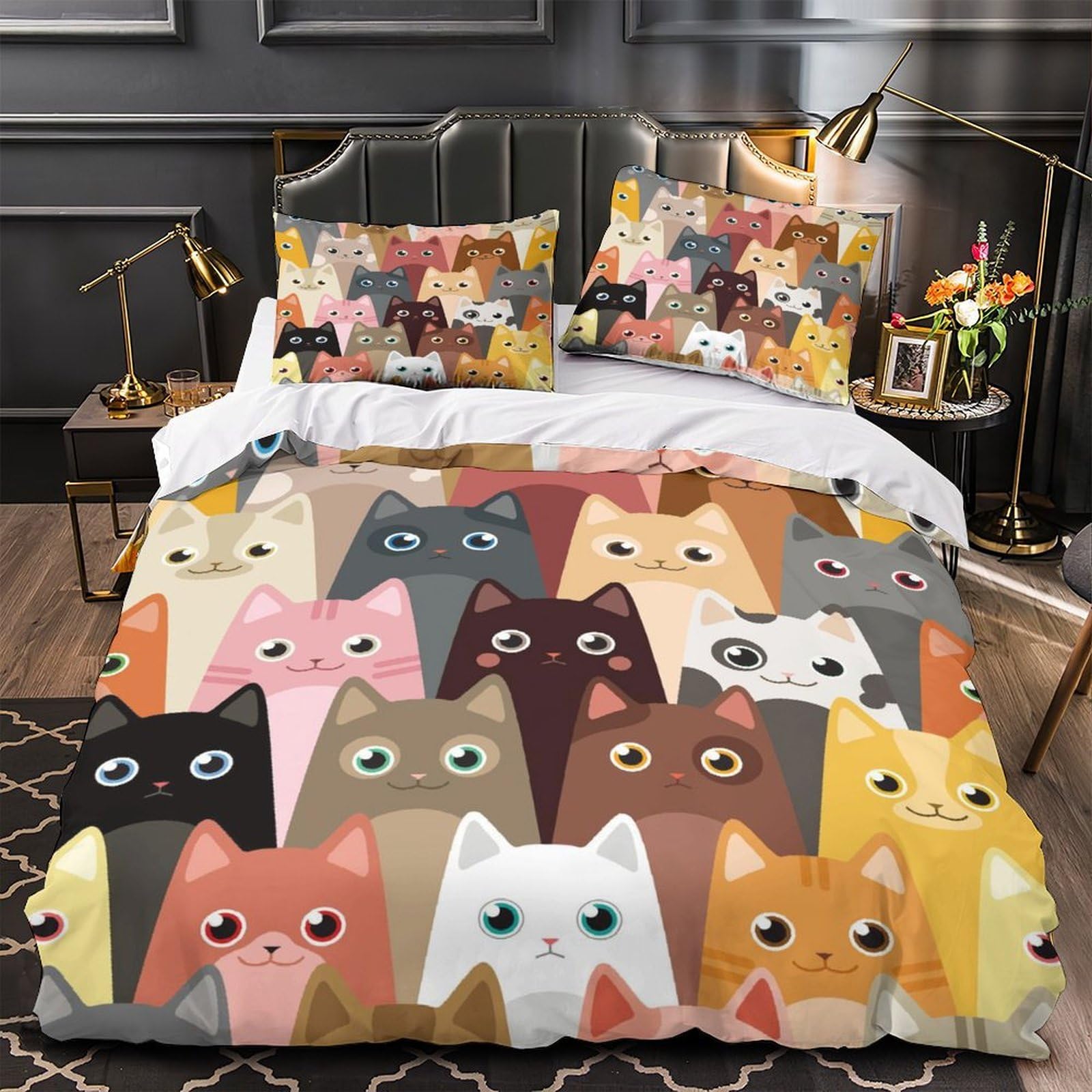 Housse de Couette Chat Anti Allergie Légère pour Lit Double
