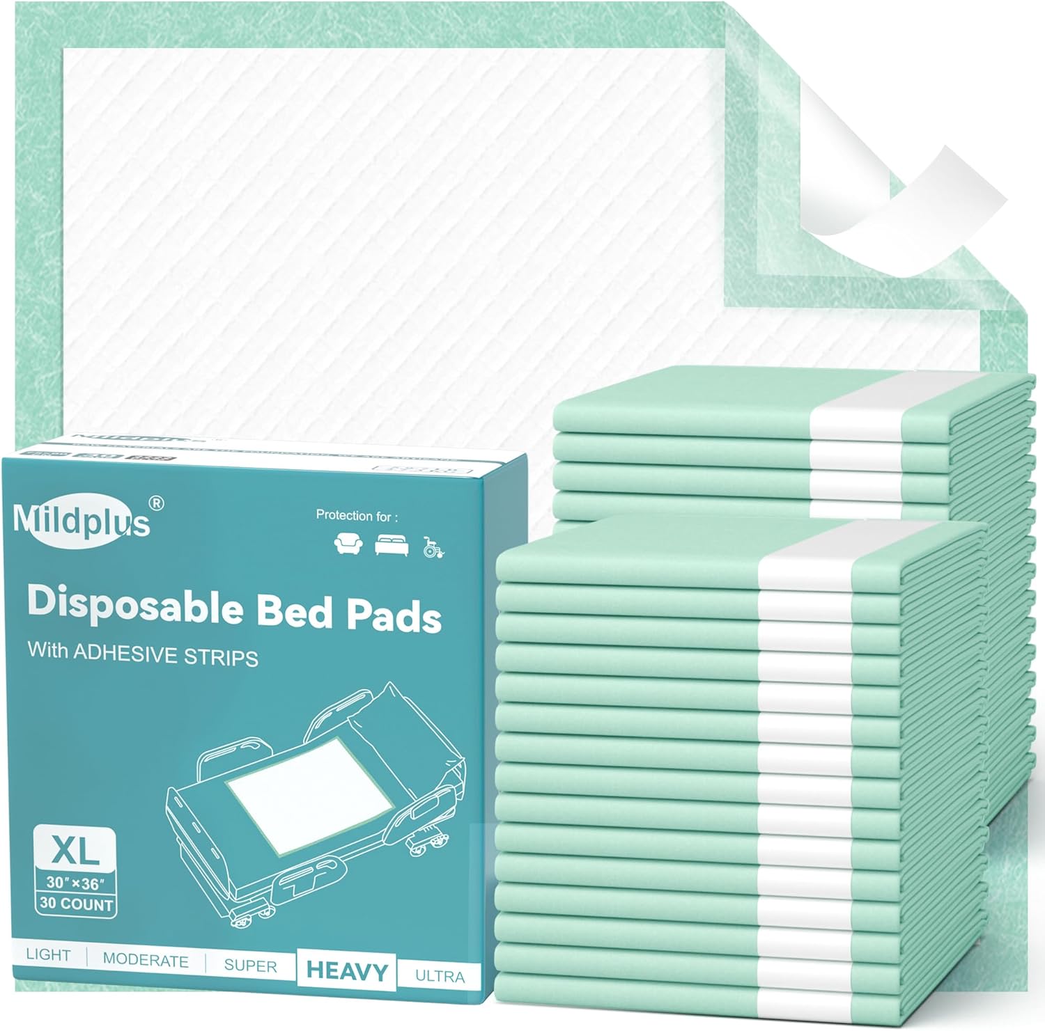 Bed Pads with Adhesive Strips 30''X36'', 30 Count | Extra Large XL Underpads | Secure & Waterproof Chucks for Incontinence Care | for Adults, Seniors, Kids & Pets 30"x36"-30 (Adhesive)
